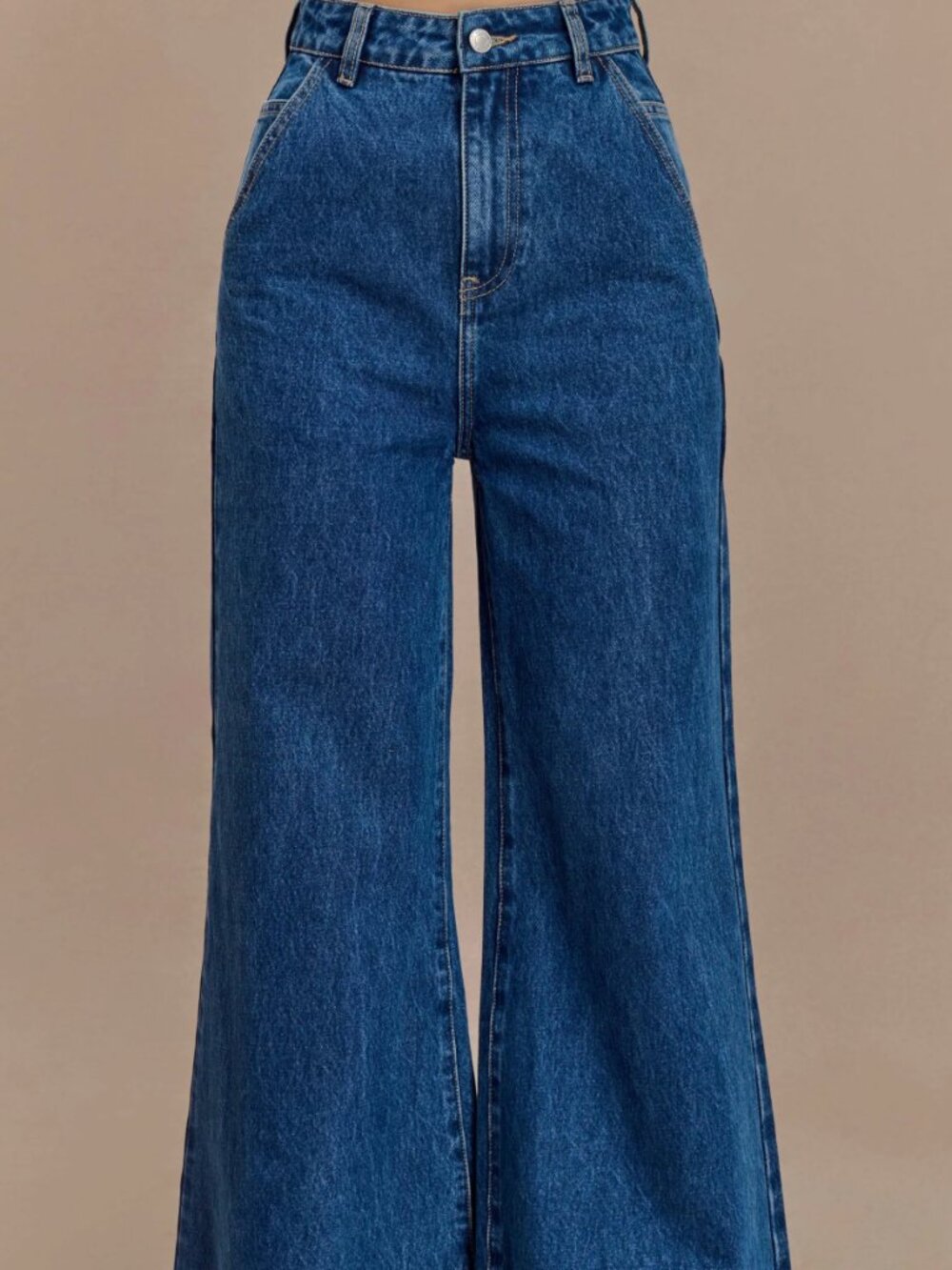 MESHKI Jen Wide Leg Flare Denim Jeans - Dark Blue SIZE 7